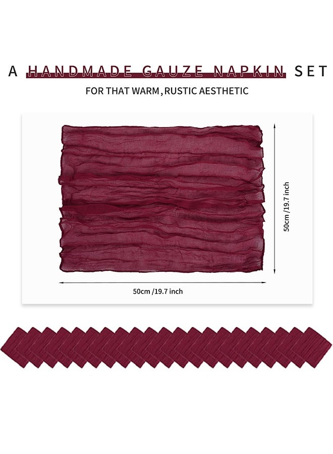 Wffo 6 Pack Gauze Napkin Set - Crinkled Napkins - 50*50cm Napkins - Suitable for Wedding, Party, Event, and Dinner Table Decoration - Wine Red - Image 2