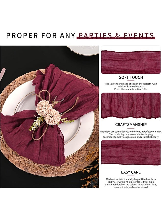 Wffo 6 Pack Gauze Napkin Set - Crinkled Napkins - 50*50cm Napkins - Suitable for Wedding, Party, Event, and Dinner Table Decoration - Wine Red - Image 3