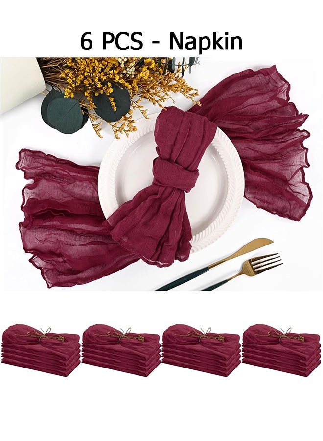 Wffo 6 Pack Gauze Napkin Set - Crinkled Napkins - 50*50cm Napkins - Suitable for Wedding, Party, Event, and Dinner Table Decoration - Wine Red - Image 1