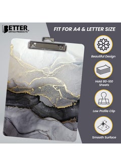 Fashion Clipboard Marble Design Standard A4 Letter Size 12.5 X 9 Wooden Clipboard Low Profile Clip With Retractable Hanging Tab Decorative Clipboard (Black & Gold 1) - pzsku/Z5F2F006AE21272C360F7Z/45/_/1720521493/5a73fd08-8677-4dd4-b211-cc9e7f9c01e4