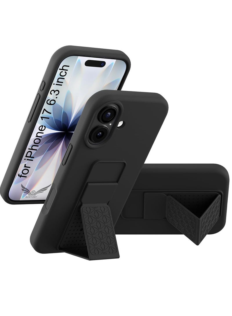 BORTONY iPhone 17 Case, Kickstand Finger Grip Cover for iPhone 17, Car Magnetic Multi Stand Vertical and Horizontal Soft Silicone Phone Case for iPhone 17 6.3 inch - Image 1