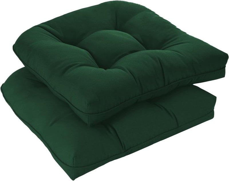 downluxe Outdoor Chair Cushions Set of 2 for Patio Furniture, Waterproof Tufted Overstuffed Patio Furniture Cushions, Thick Outdoor Seat Cushion, 19" X 19" X 5", Forest Green - Image 1