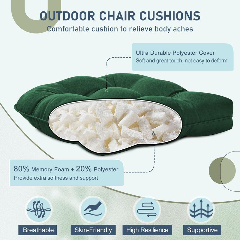 downluxe Outdoor Chair Cushions Set of 2 for Patio Furniture, Waterproof Tufted Overstuffed Patio Furniture Cushions, Thick Outdoor Seat Cushion, 19" X 19" X 5", Forest Green - Image 2