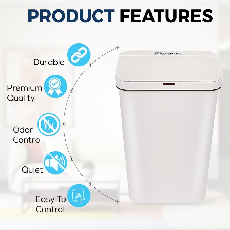 SIMPLI-MAGIC 79502 13 Gallon Touchless Sensor Trash Can, Rectangle Garbage Bin, Perfect for Home, Kitchen, Office, White - Image 5