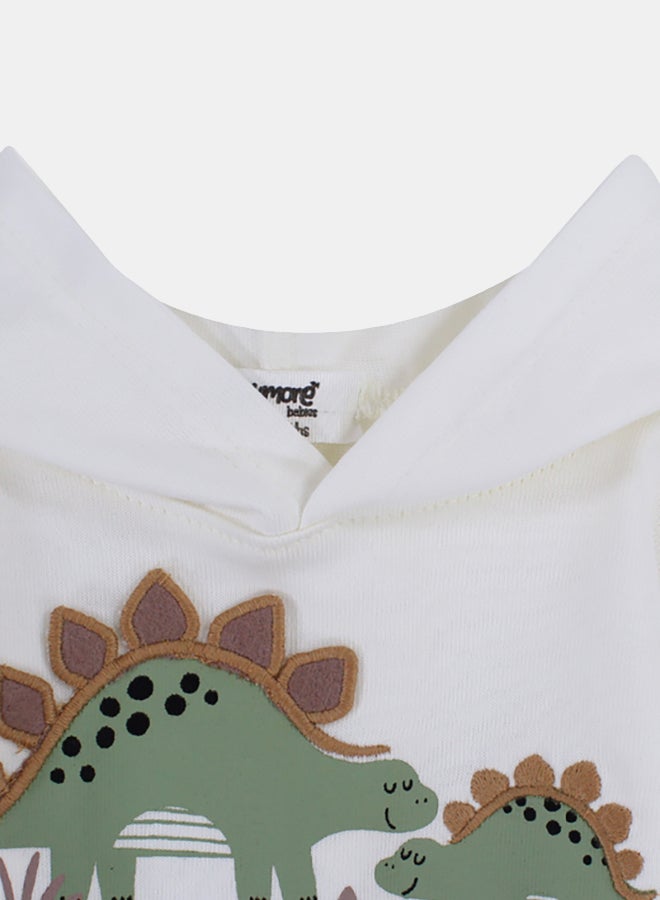 playmore Baby Boys Cotton Hoodie – Off-white with Dino Print - Image 3