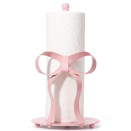Shinlar Pink Bow Paper Towel Holder Coutertop - Bow Accent Paper Towel Holder, Pink Kitchen Decor and Accessories, Coquette Room Decor Girly Gifts for Women, 3D Handmade Pattern, Weighted Base - Image 1