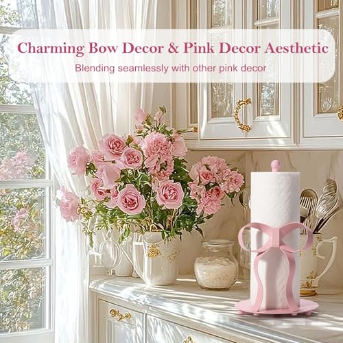 Shinlar Pink Bow Paper Towel Holder Coutertop - Bow Accent Paper Towel Holder, Pink Kitchen Decor and Accessories, Coquette Room Decor Girly Gifts for Women, 3D Handmade Pattern, Weighted Base - Image 3