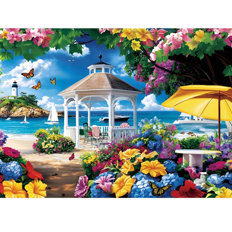 Edsjegn 300 Piece Puzzles for AdultsOcean Beach Jigsaw Puzzle for Adults Kids ElderlyLarge Piece Oceanside Puzzle for Kids Age 810 1012Challenging Summer Puzzle with Letters on BackGreat Gift 205x15in - Image 3