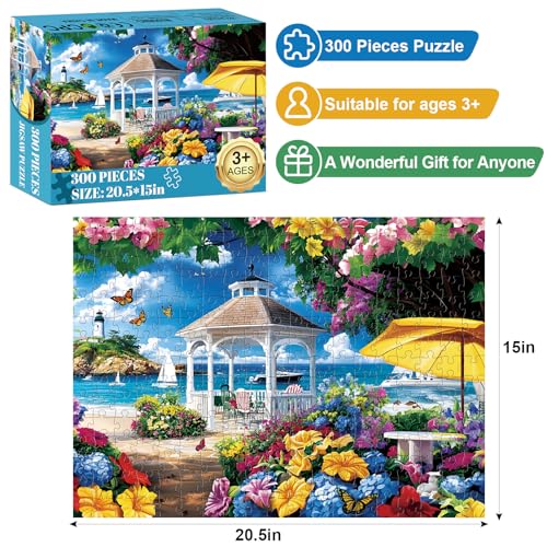 Edsjegn 300 Piece Puzzles for AdultsOcean Beach Jigsaw Puzzle for Adults Kids ElderlyLarge Piece Oceanside Puzzle for Kids Age 810 1012Challenging Summer Puzzle with Letters on BackGreat Gift 205x15in - Image 5