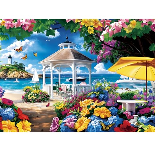 Edsjegn 300 Piece Puzzles for AdultsOcean Beach Jigsaw Puzzle for Adults Kids ElderlyLarge Piece Oceanside Puzzle for Kids Age 810 1012Challenging Summer Puzzle with Letters on BackGreat Gift 205x15in - Image 1