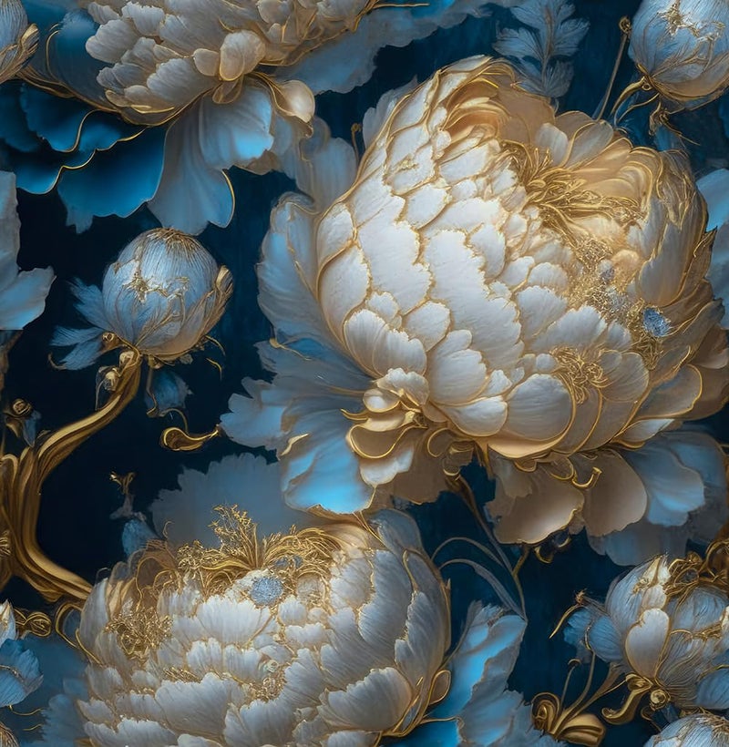 REDAMANCY Vintage Dark Navy Blue Gold White Peony Large Floral Peel and Stick Wallpaper Stick on Contact Paper Vintage Wall Paper Easy Peel Off for nightstand Drawer Cabinet Renter - Image 1