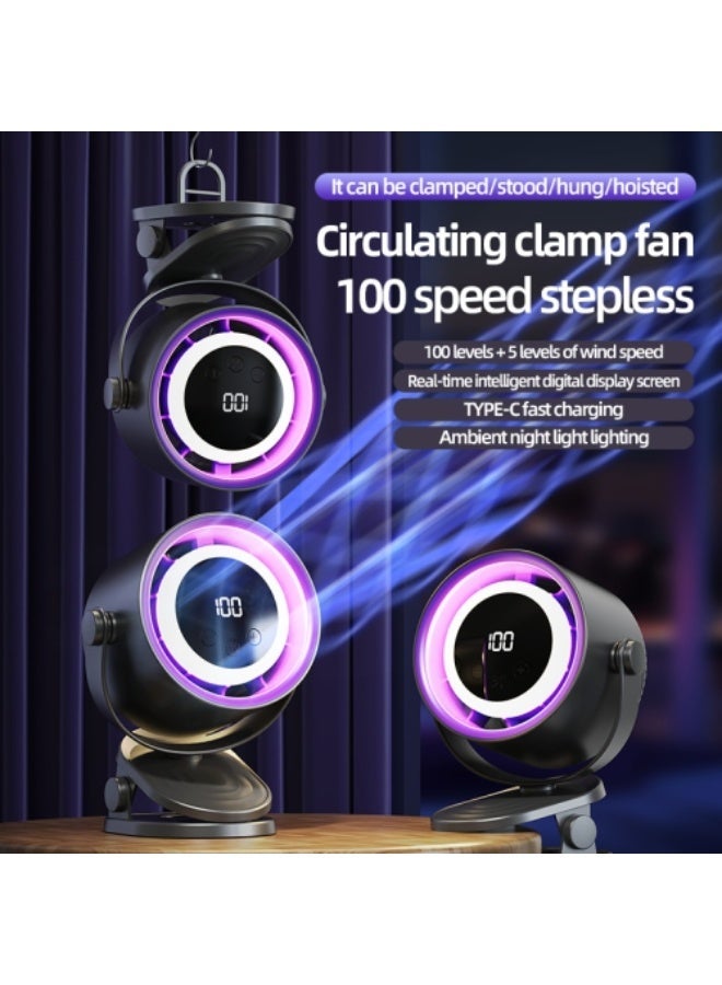 Rechargeable Clip-On Desk Fan with 360° Rotating Head – Ultra-Quiet Portable Mini Fan with LED Power Display, 5-Speed Wind Settings, USB Charging, Adjustable Clip, Ideal for Home, Kitchen, Office, Travel, Bedroom, and Camping – Compact & Lightweight  - Image 2
