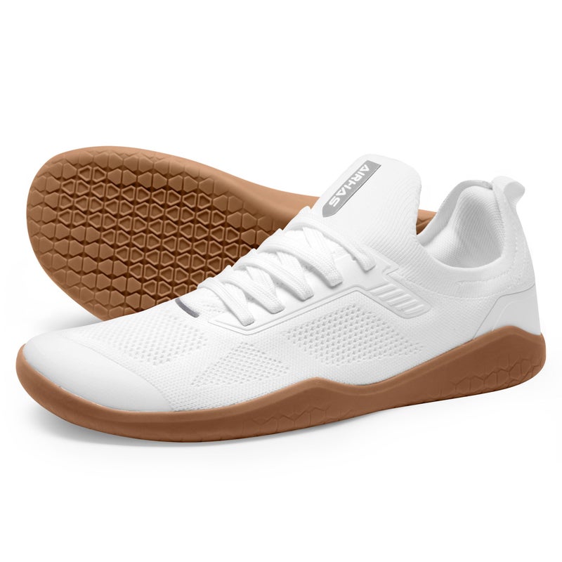 AIRHAS Men's Barefoot Shoes Zero Drop Anatomical Toe Box Minimalist Sneakers for Gym Workout Walking (White/Gum,10.5) - Image 1