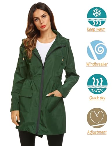 LOMON Womens Lightweight Sun Protect Hooded Quick Dry Windproof Trench Rain Jacket Amy Green L - Image 2