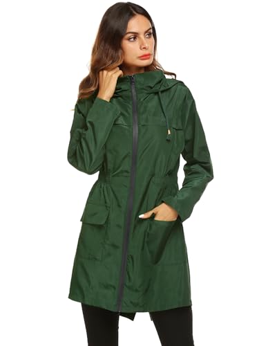 LOMON Womens Lightweight Sun Protect Hooded Quick Dry Windproof Trench Rain Jacket Amy Green L - Image 3