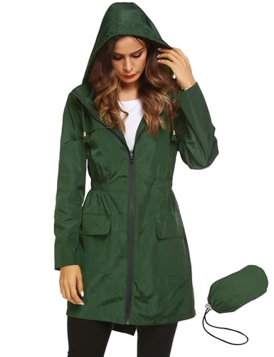 LOMON Womens Lightweight Sun Protect Hooded Quick Dry Windproof Trench Rain Jacket Amy Green L - Image 1