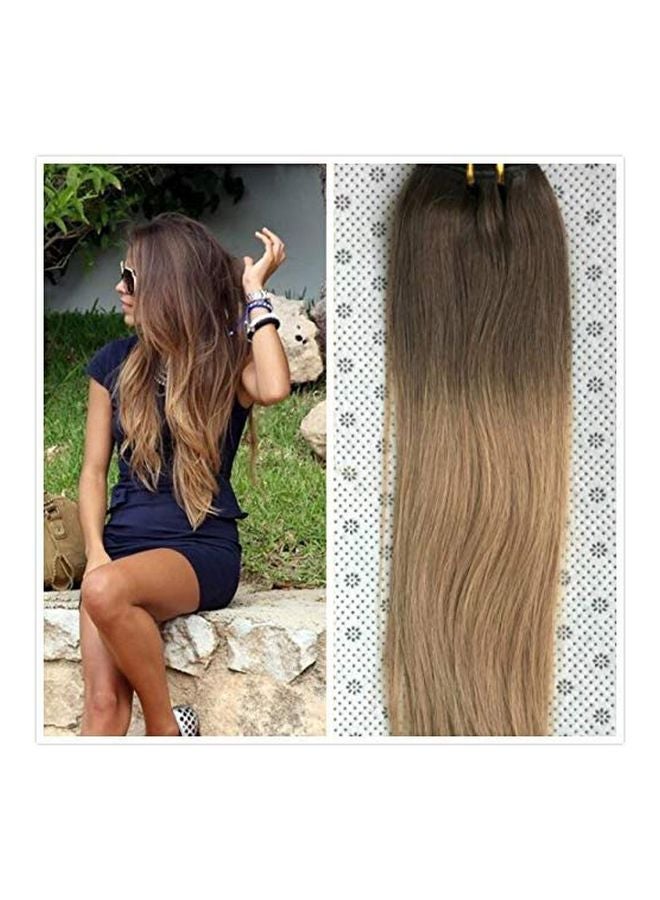 NIBEMINENT Clip In Straight Hair Extension Medium Ash Brown To Dirty Blonde 18inch - Image 3