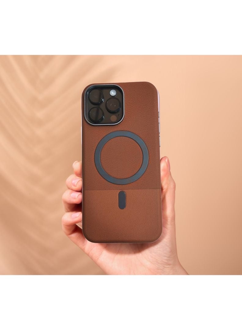 MagSafe Leather Case for iPhone 16 Pro Max – Slim Shockproof Back Cover with Wireless Charging Support – Brown  - Image 3