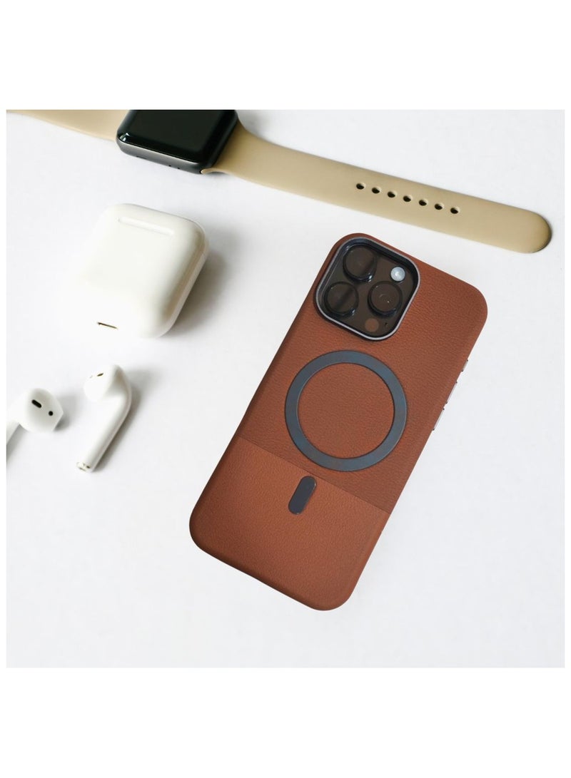 MagSafe Leather Case for iPhone 16 Pro Max – Slim Shockproof Back Cover with Wireless Charging Support – Brown  - Image 4