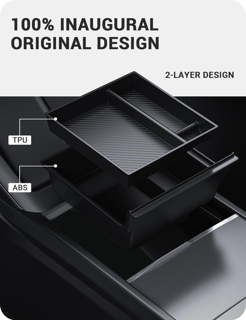 BASENOR 2026 Tesla Model Y Model 3 Center Console Organizer Tray, Cup Holder Armrest Hidden Storage Box for 2025 2026 Model Y Juniper 2024 2025 2026 Tesla 3 Highland - Image 5