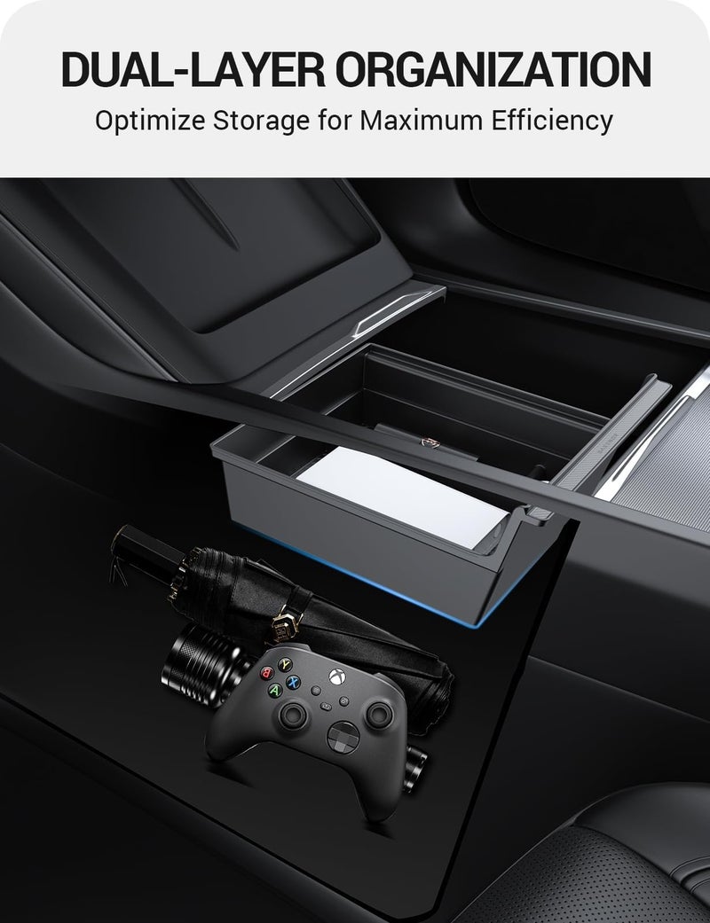 BASENOR 2026 Tesla Model Y Model 3 Center Console Organizer Tray, Cup Holder Armrest Hidden Storage Box for 2025 2026 Model Y Juniper 2024 2025 2026 Tesla 3 Highland - Image 4