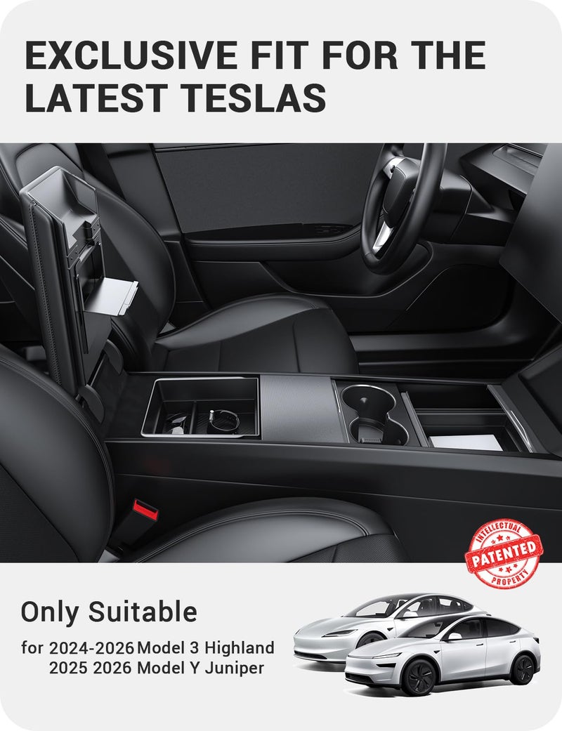 BASENOR 2026 Tesla Model Y Model 3 Center Console Organizer Tray, Cup Holder Armrest Hidden Storage Box for 2025 2026 Model Y Juniper 2024 2025 2026 Tesla 3 Highland - Image 3