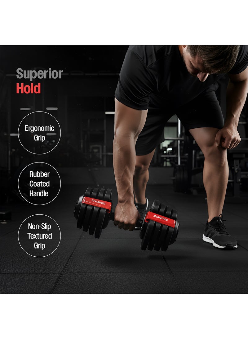 Sparnod Fitness مجموعة دمبل قابلة للتعديل SAD-18_PAIR من 2 (زوج) – 18 كجم لكل منهما مع 12 مستوى وزن (1.5–18 كجم)، قرص ضبط سريع، نظام قفل أمان، مقبض غير قابل للانزلاق، قاعدة سميكة، صالة رياضية منزلية كاملة الجسم - Image 3