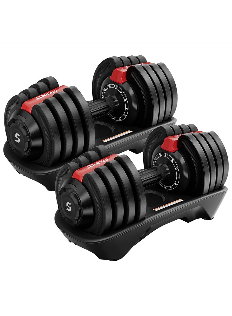 Sparnod Fitness مجموعة دمبل قابلة للتعديل SAD-18_PAIR من 2 (زوج) – 18 كجم لكل منهما مع 12 مستوى وزن (1.5–18 كجم)، قرص ضبط سريع، نظام قفل أمان، مقبض غير قابل للانزلاق، قاعدة سميكة، صالة رياضية منزلية كاملة الجسم - Image 1