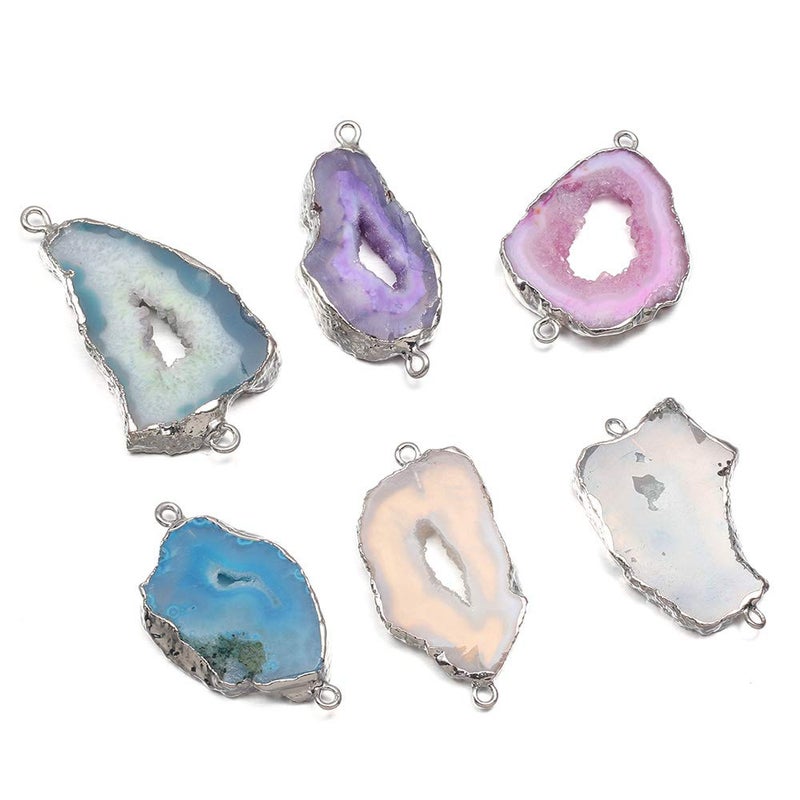 Natural Agate Geode Crystal Druzy Connectors Pearl Links Jewelry Connectors Charms DIY for Necklace or Jewelry Making3 pcs