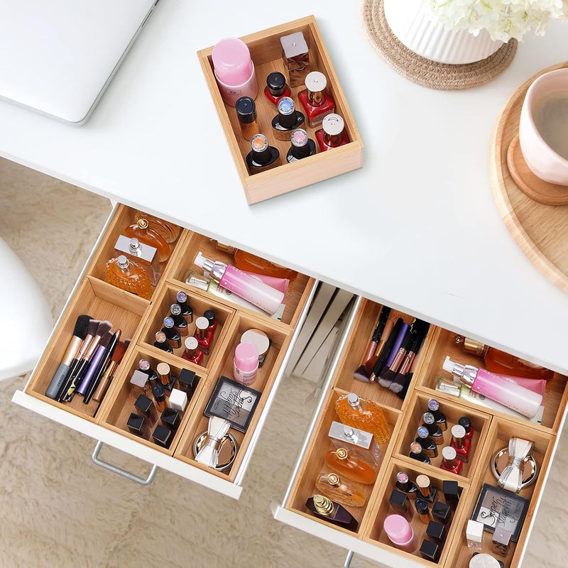Fabsome Budget friendly premium quality Bathroom Drawer Organizer, Bamboo Box Bin for Junk Vanity Desk Makeup Drawer, Small Wooden Container Tea Storage Organization Tray for Kitchen Office, Set of 5 Transit & use compatible - Image 3