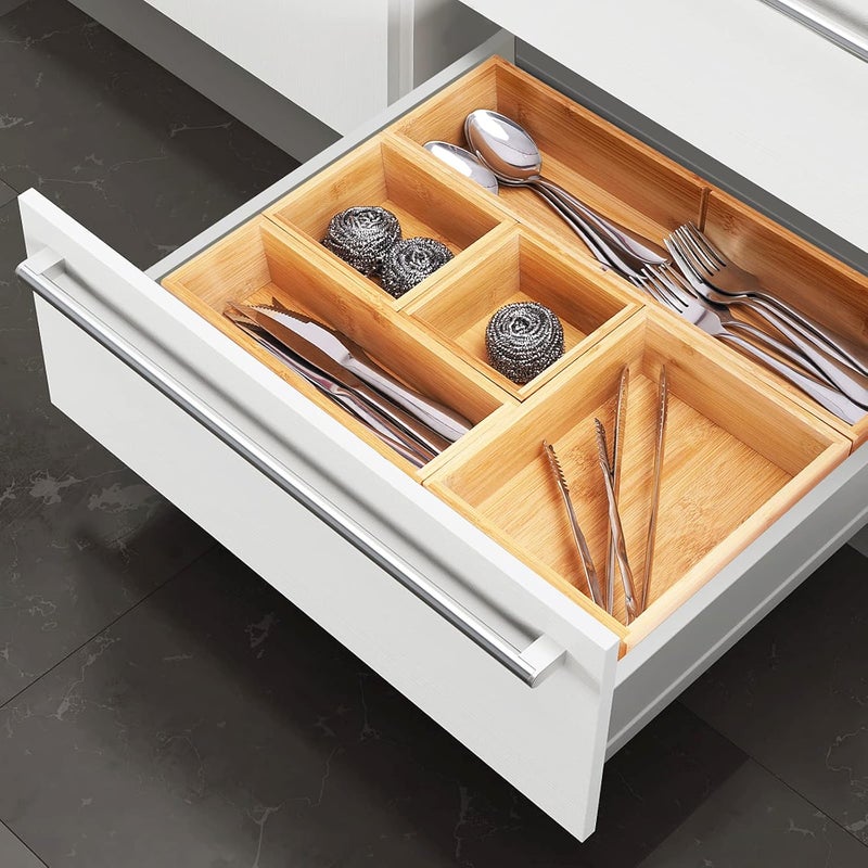 Fabsome Budget friendly premium quality Bathroom Drawer Organizer, Bamboo Box Bin for Junk Vanity Desk Makeup Drawer, Small Wooden Container Tea Storage Organization Tray for Kitchen Office, Set of 5 Transit & use compatible - Image 5