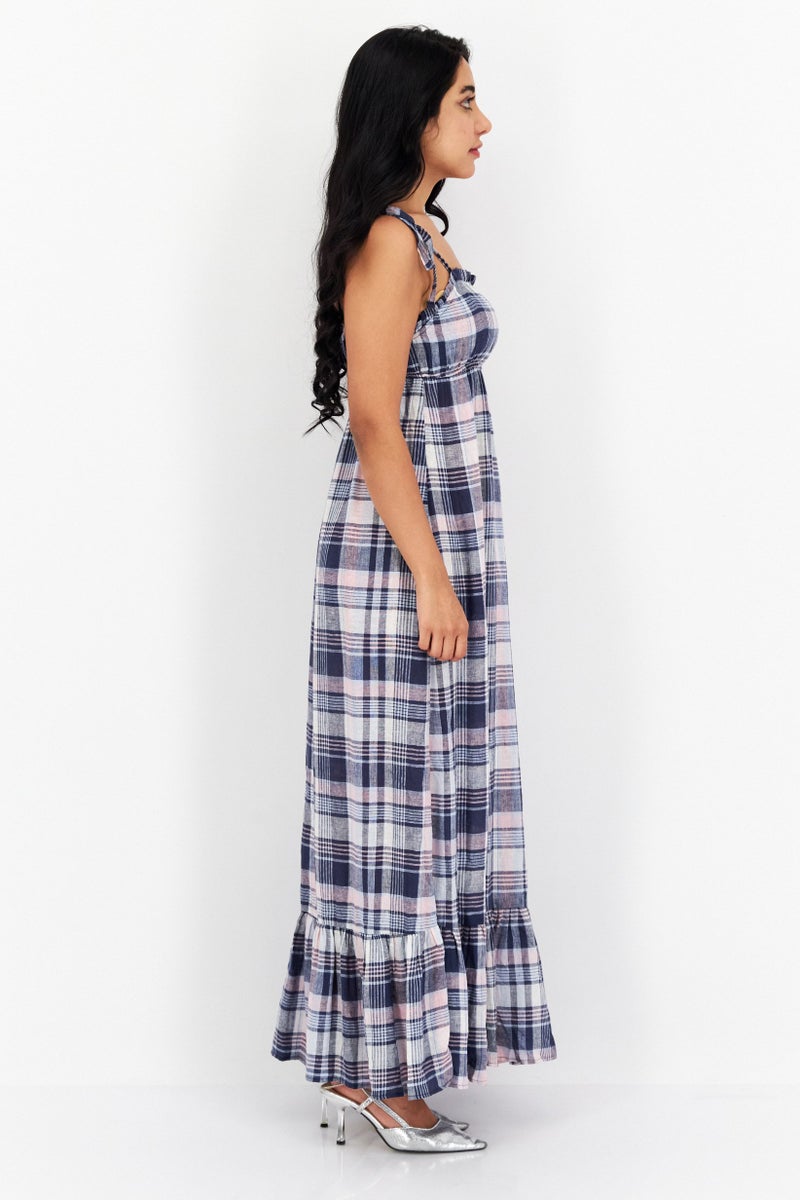 Aqua Women Checkered Maxi Dress, Navy Blue - Image 4