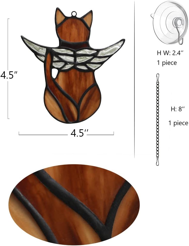 BOXCASA Brown Tabby Cat Memorial Gifts for Loss of Cat, Angel Wings Stained Glass Suncatcher, Pet Sympathy Gift for Cat Lovers, Window Hanging - Image 5