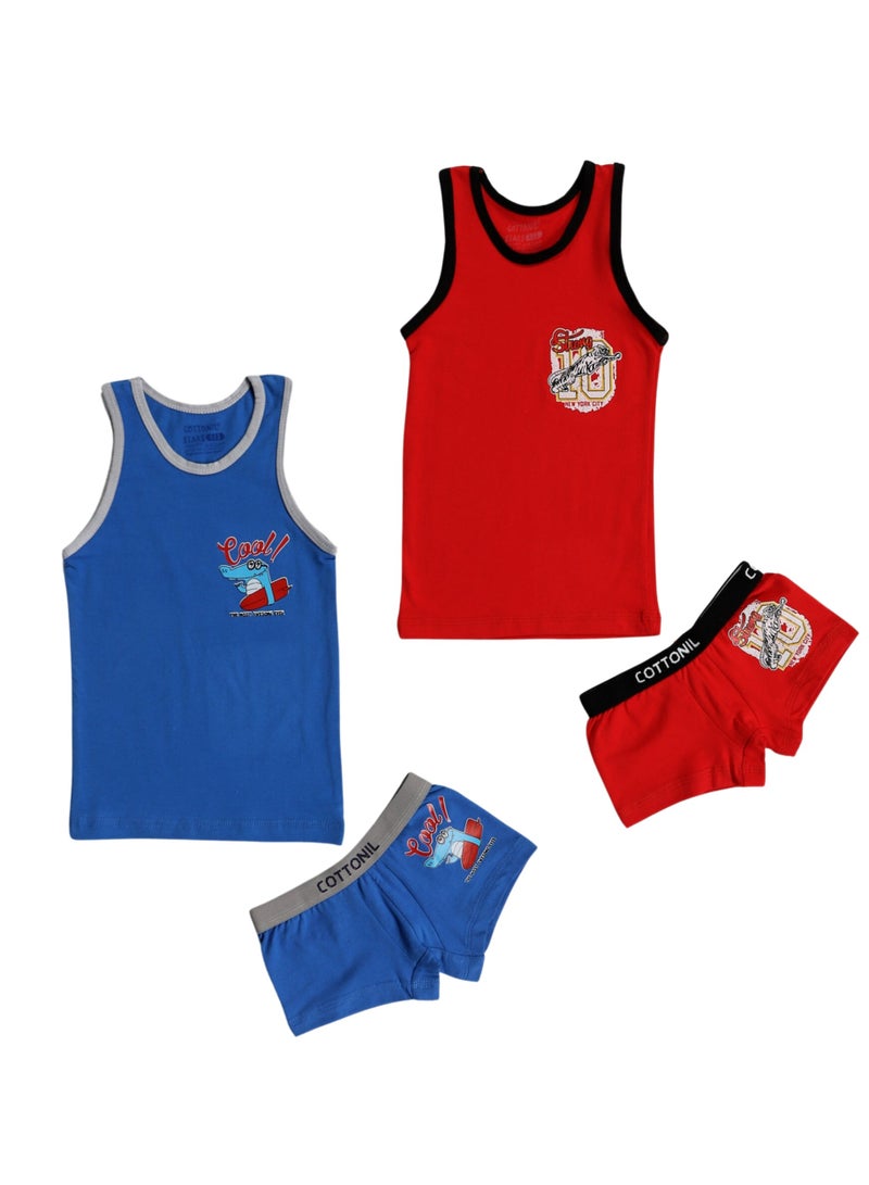 COTTONIL Pack Of 2 Turbo Cotton Tank Top And Boxer Set For Boys  - Image 1
