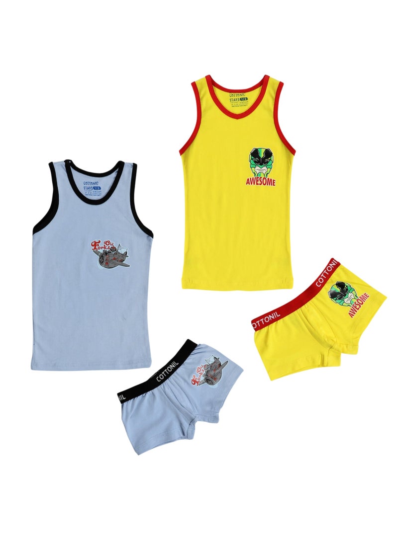 COTTONIL Pack Of 2 Turbo Cotton Tank Top And Boxer Set For Boys  - Image 2