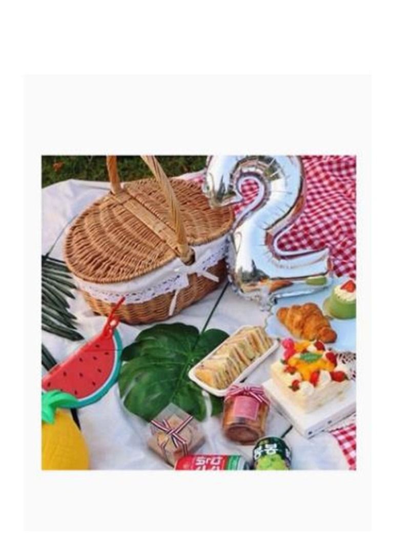 Hand Woven Fruits Rattan Basket with Holder Brown/White 38x28x38cm - Image 3
