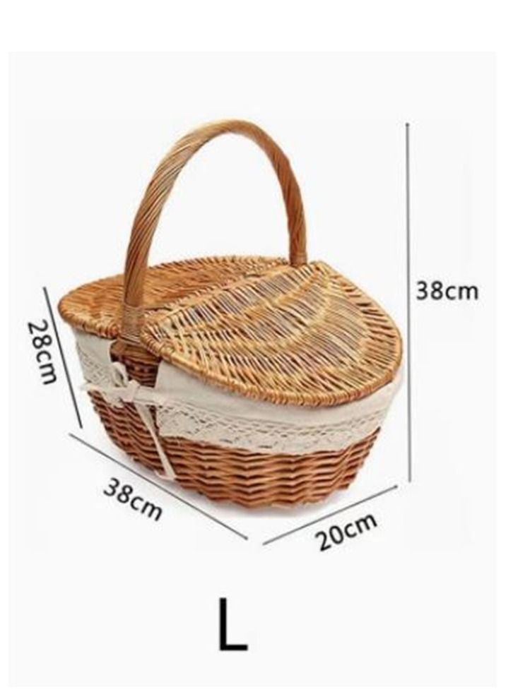 Hand Woven Fruits Rattan Basket with Holder Brown/White 38x28x38cm - Image 4