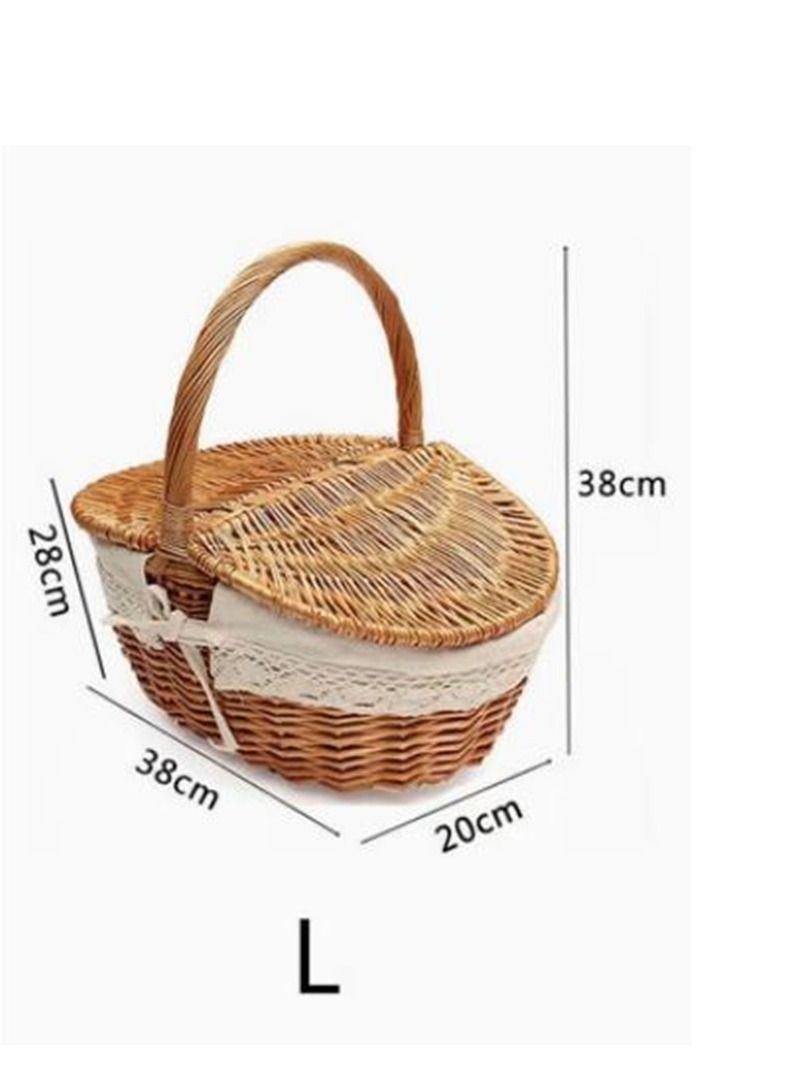 Hand Woven Fruits Rattan Basket with Holder Brown/White 38x28x38cm - Image 2