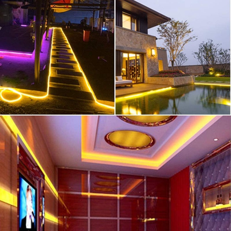 YM EBright Led Neon Strip Lights 12V Silicone Rope Indoor Outdoor 16.4Ft 600SMD Waterproof Flexible for Signboard Bar TV Kitchen Bedroom Home Party Holiday Decoration,Yellow/Amber(NO Power Adapter) - Image 4