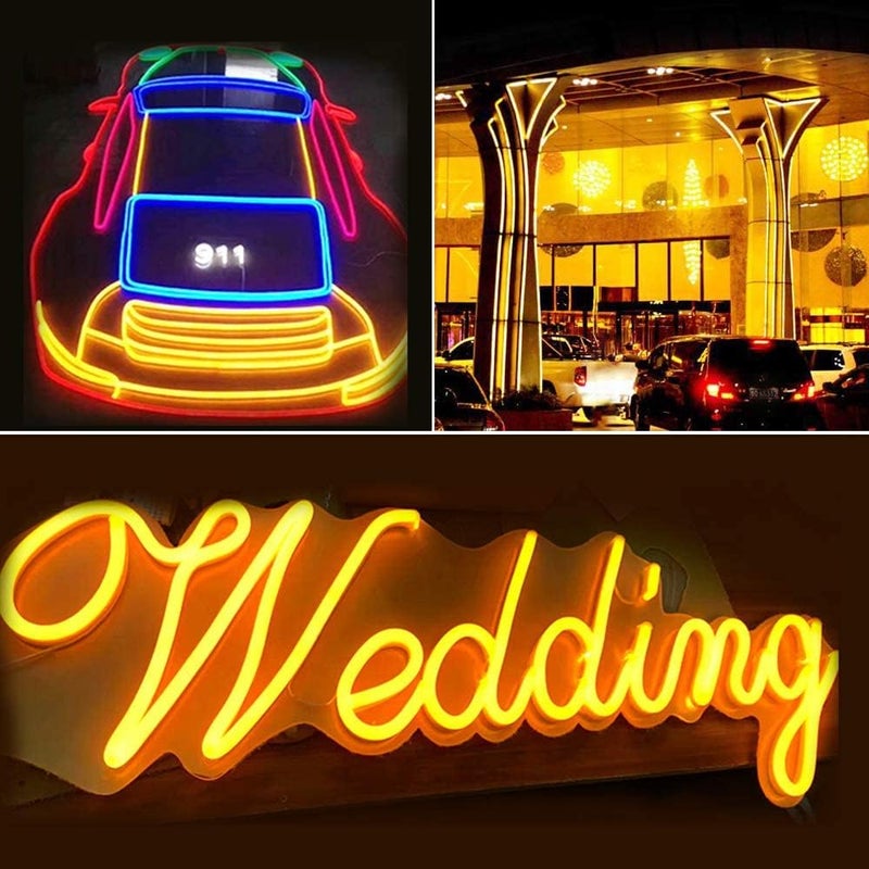YM EBright Led Neon Strip Lights 12V Silicone Rope Indoor Outdoor 16.4Ft 600SMD Waterproof Flexible for Signboard Bar TV Kitchen Bedroom Home Party Holiday Decoration,Yellow/Amber(NO Power Adapter) - Image 3