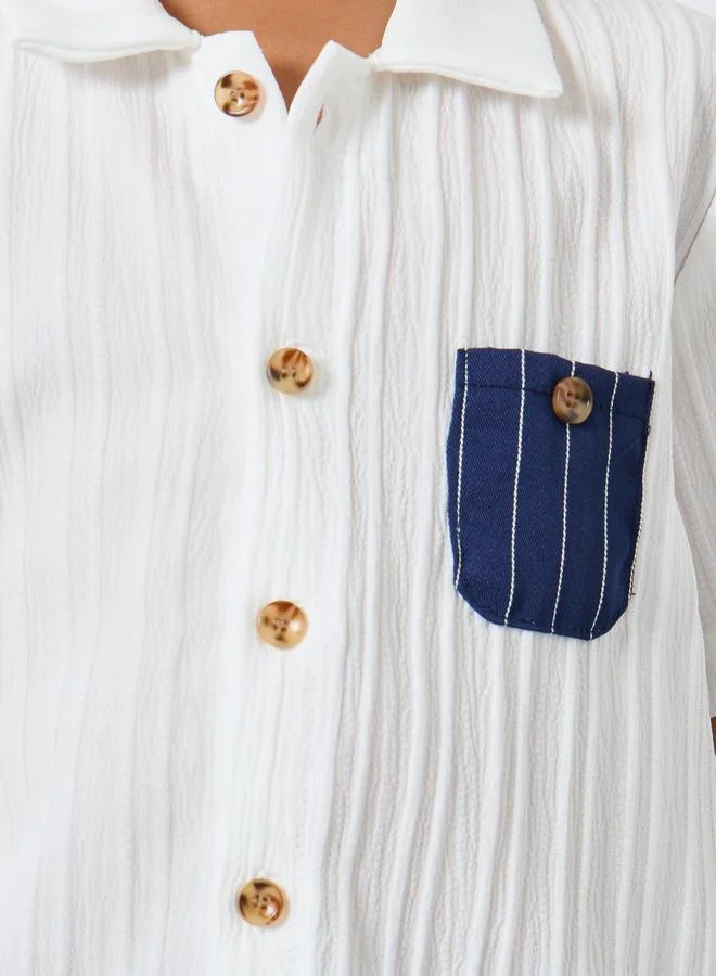 ستايلي Styli Textured Shirt and Striped Shorts Set
