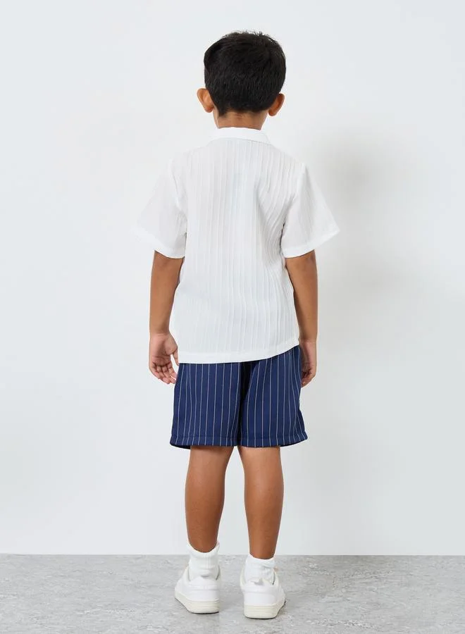 ستايلي Styli Textured Shirt and Striped Shorts Set