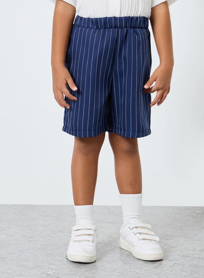 ستايلي Styli Textured Shirt and Striped Shorts Set