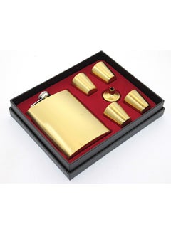 Gift Boat Stainless Steel 4 Shot Glass Flask Set Gold