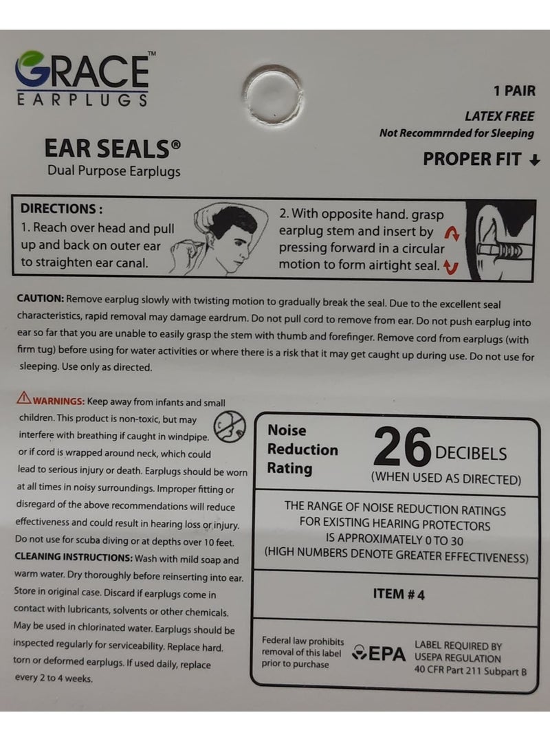 جريس سدادات أذن ثنائية الغرض لتقليل الماء والضوضاء - تصنيف 26 ديسيبل متعدد الالوان - Image 4