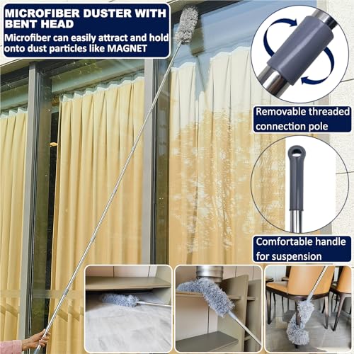 Tockrop 20+ Feet High Reach Duster Kit with 3-14 ft Extension Pole for Cleaning Fan, Spider Web, High Ceiling, Blinds, Furniture, Cars - Cobweb Microfiber Duster // Outdoor & Indoor Extendable Duster - Image 5