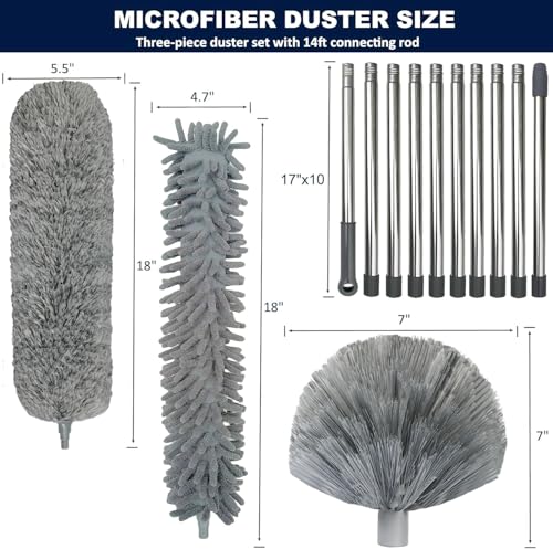 Tockrop 20+ Feet High Reach Duster Kit with 3-14 ft Extension Pole for Cleaning Fan, Spider Web, High Ceiling, Blinds, Furniture, Cars - Cobweb Microfiber Duster // Outdoor & Indoor Extendable Duster - Image 2