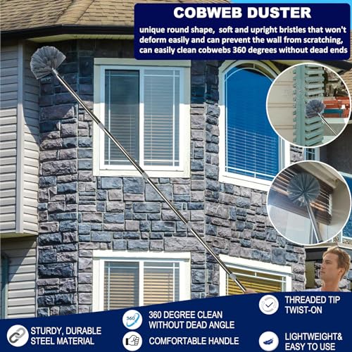 Tockrop 20+ Feet High Reach Duster Kit with 3-14 ft Extension Pole for Cleaning Fan, Spider Web, High Ceiling, Blinds, Furniture, Cars - Cobweb Microfiber Duster // Outdoor & Indoor Extendable Duster - Image 4