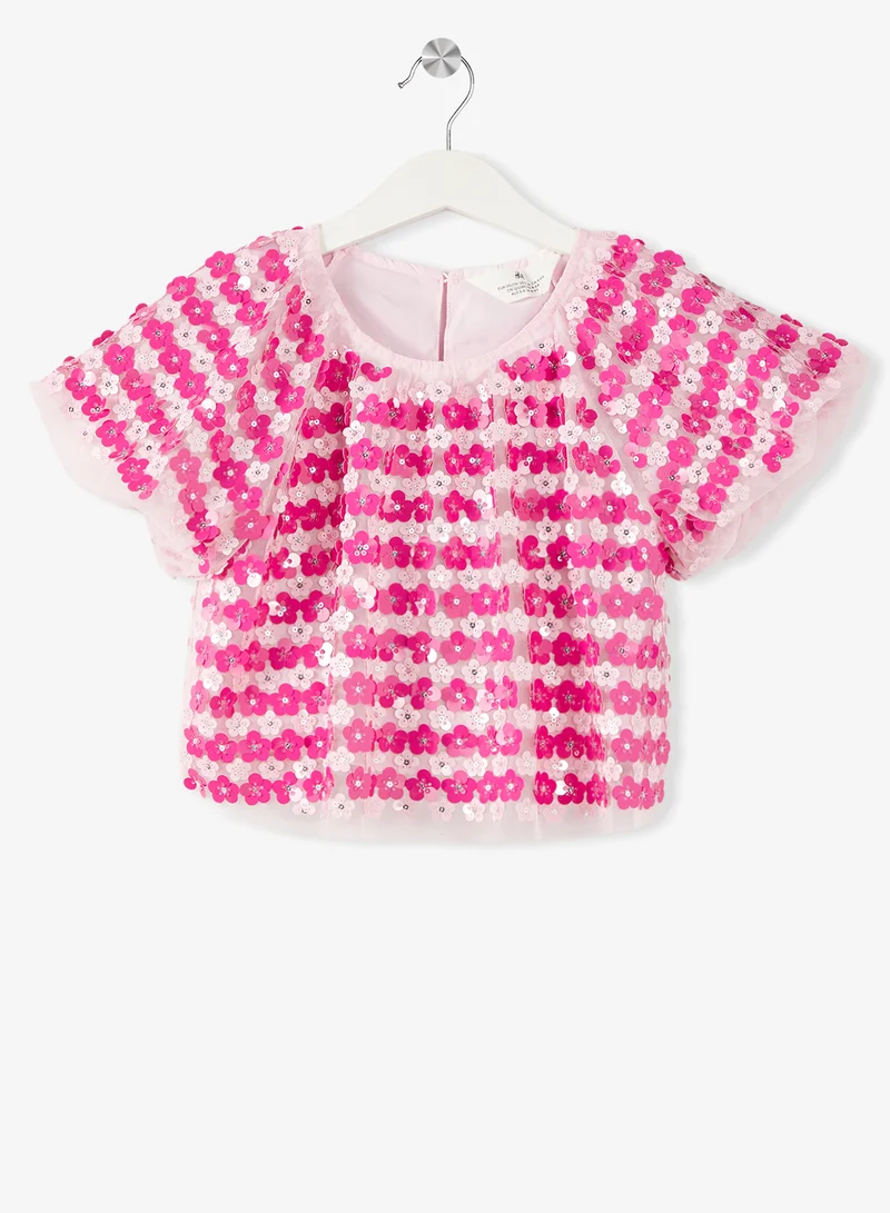 اتش اند ام طقم بلوزة وتنورة من قطعتين مرصعة بالترتر