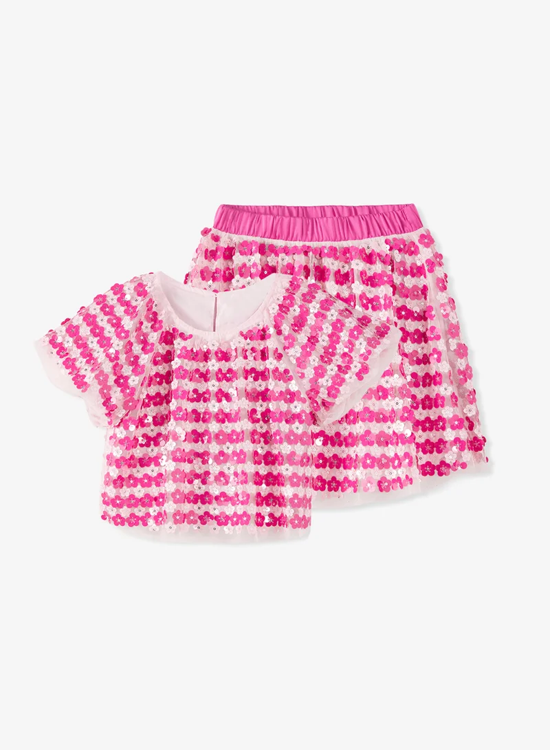 اتش اند ام طقم بلوزة وتنورة من قطعتين مرصعة بالترتر